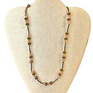 Vintage Inspired Crystal Bead Necklace In Peach & Smoky Quartz Tones Toggle